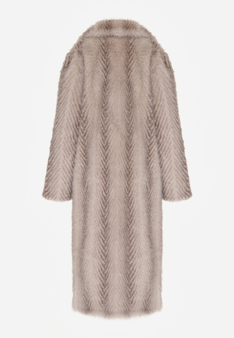 Jasnobeżowy Jednorzędowy Płaszcz Futerko o Klasycznym Kroju Yrelsha