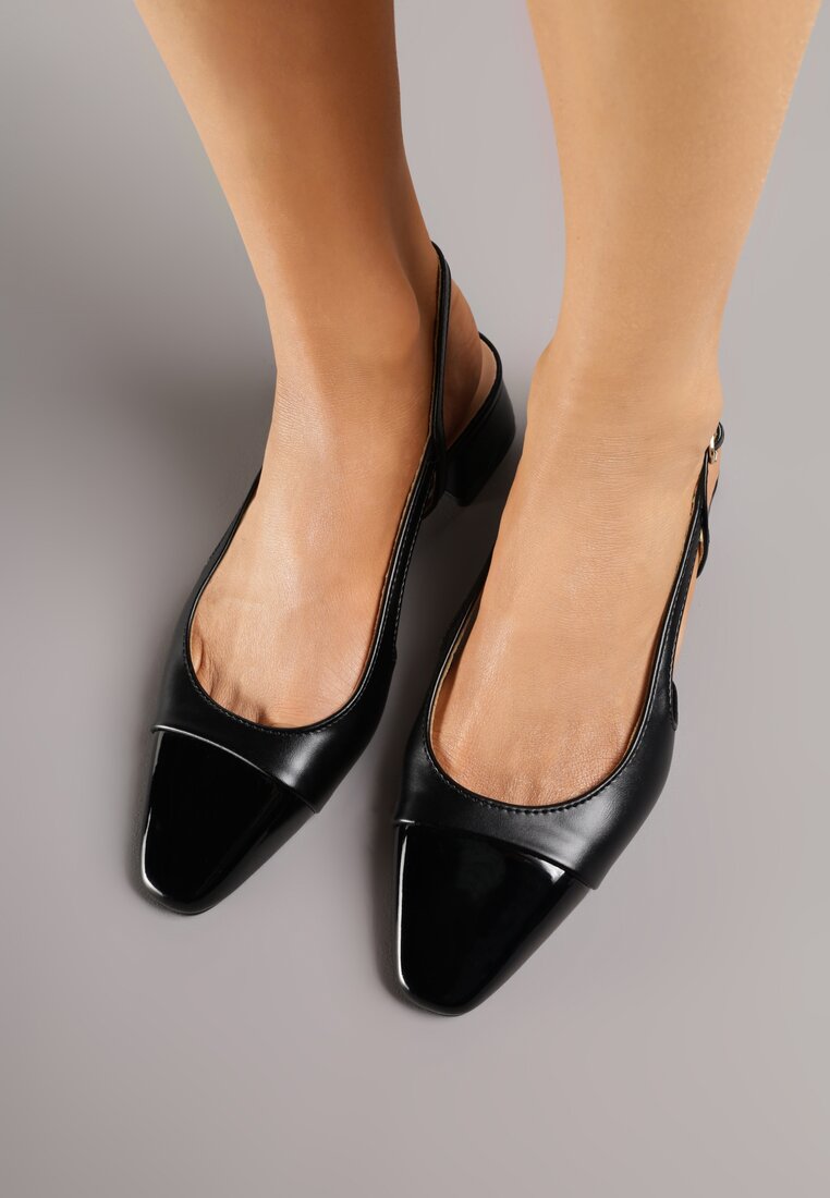 Czarne Eleganckie Sandały na Klockowym Obcasie z Lakierowanym Noskiem Brizthine