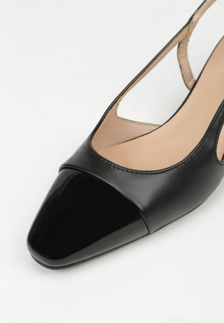 Czarne Eleganckie Sandały na Klockowym Obcasie z Lakierowanym Noskiem Brizthine