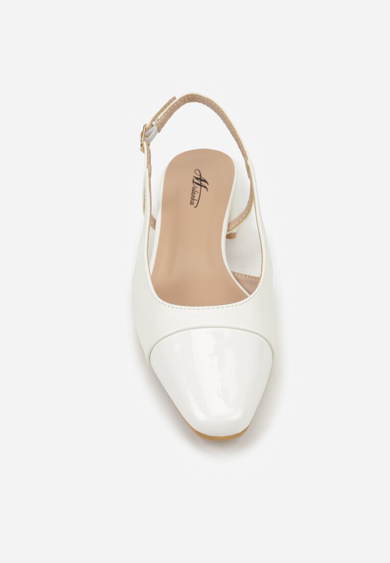 Białe Eleganckie Sandały na Klockowym Obcasie z Lakierowanym Noskiem Brizthine