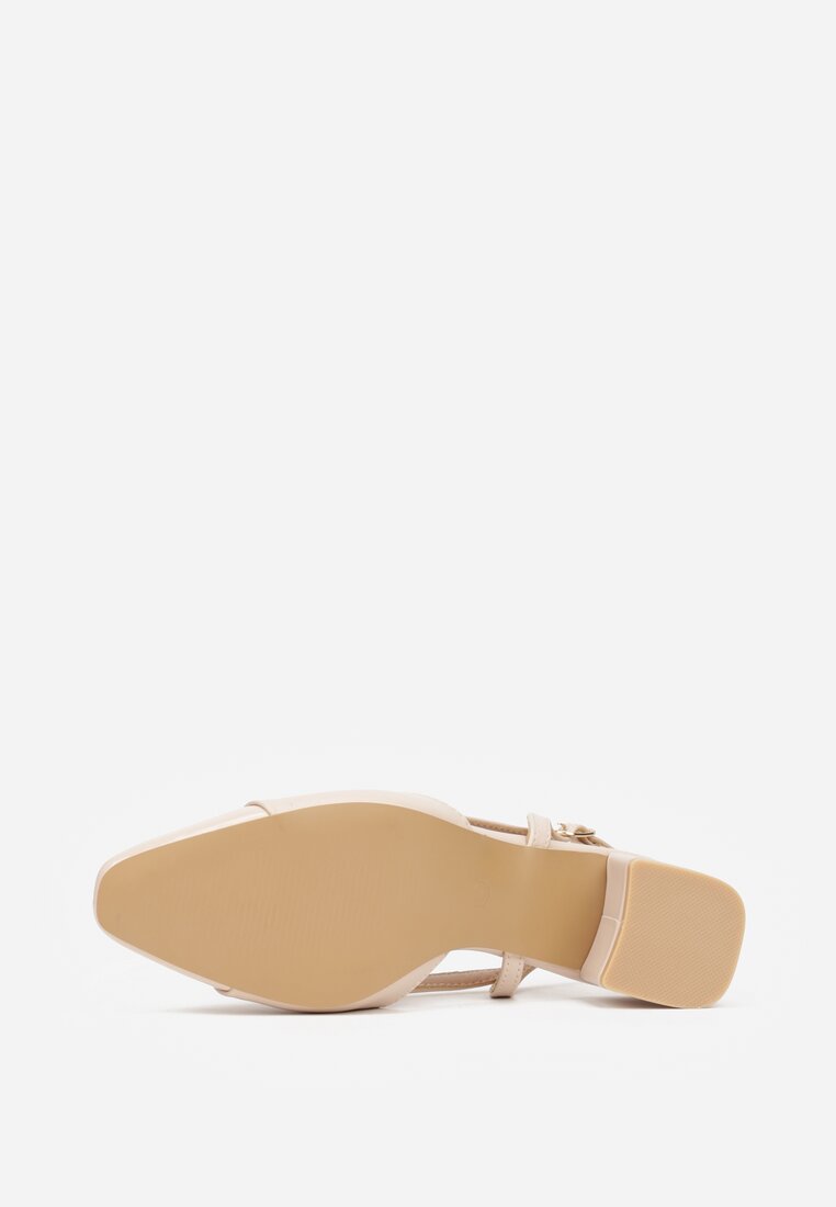 Beżowe Eleganckie Sandały na Klockowym Obcasie z Lakierowanym Noskiem Brizthine