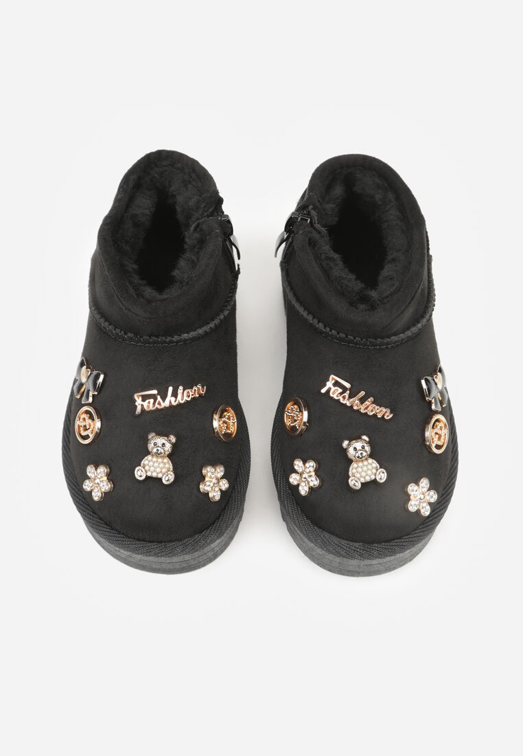 Czarne Śniegowce z Metalicznymi Aplikacjami 3D i Cyrkoniami  Aheline