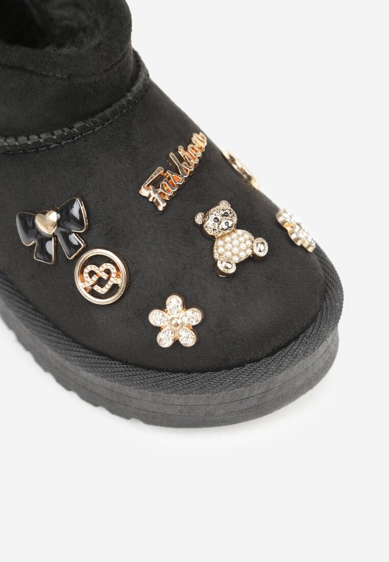 Czarne Śniegowce z Metalicznymi Aplikacjami 3D i Cyrkoniami  Aheline