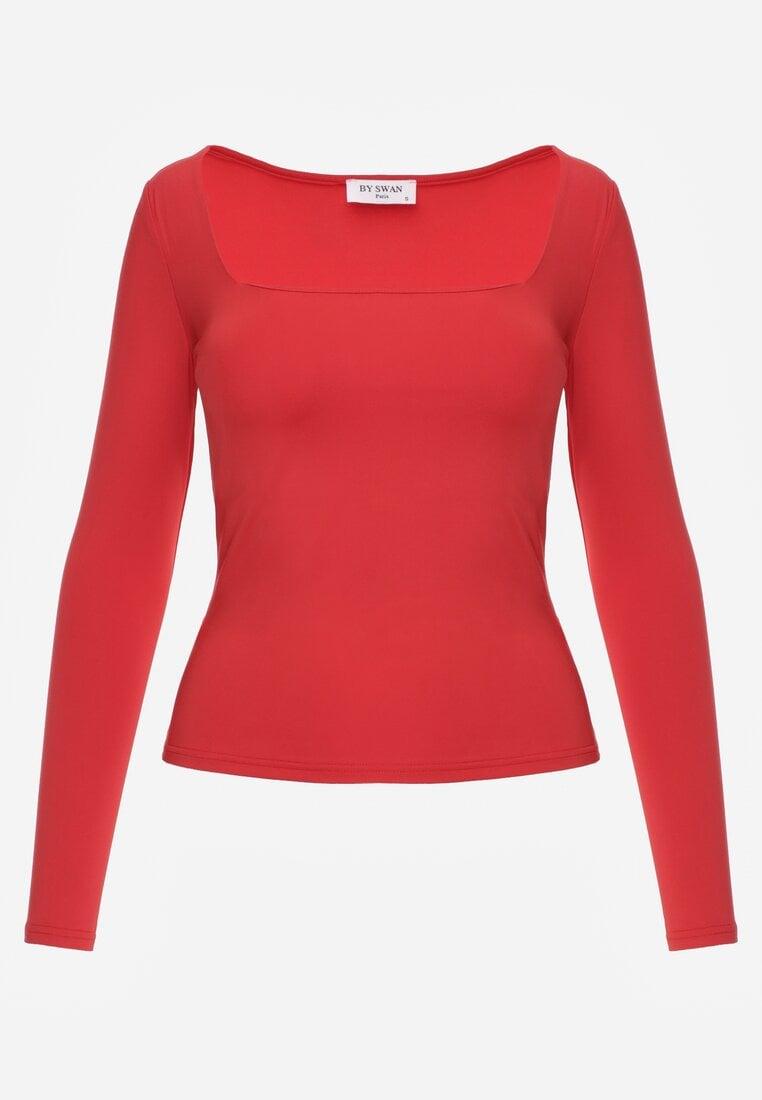 Czerwona Elastyczna Bluzka z Kwadratowym Dekoltem z Wiskozą Doriore