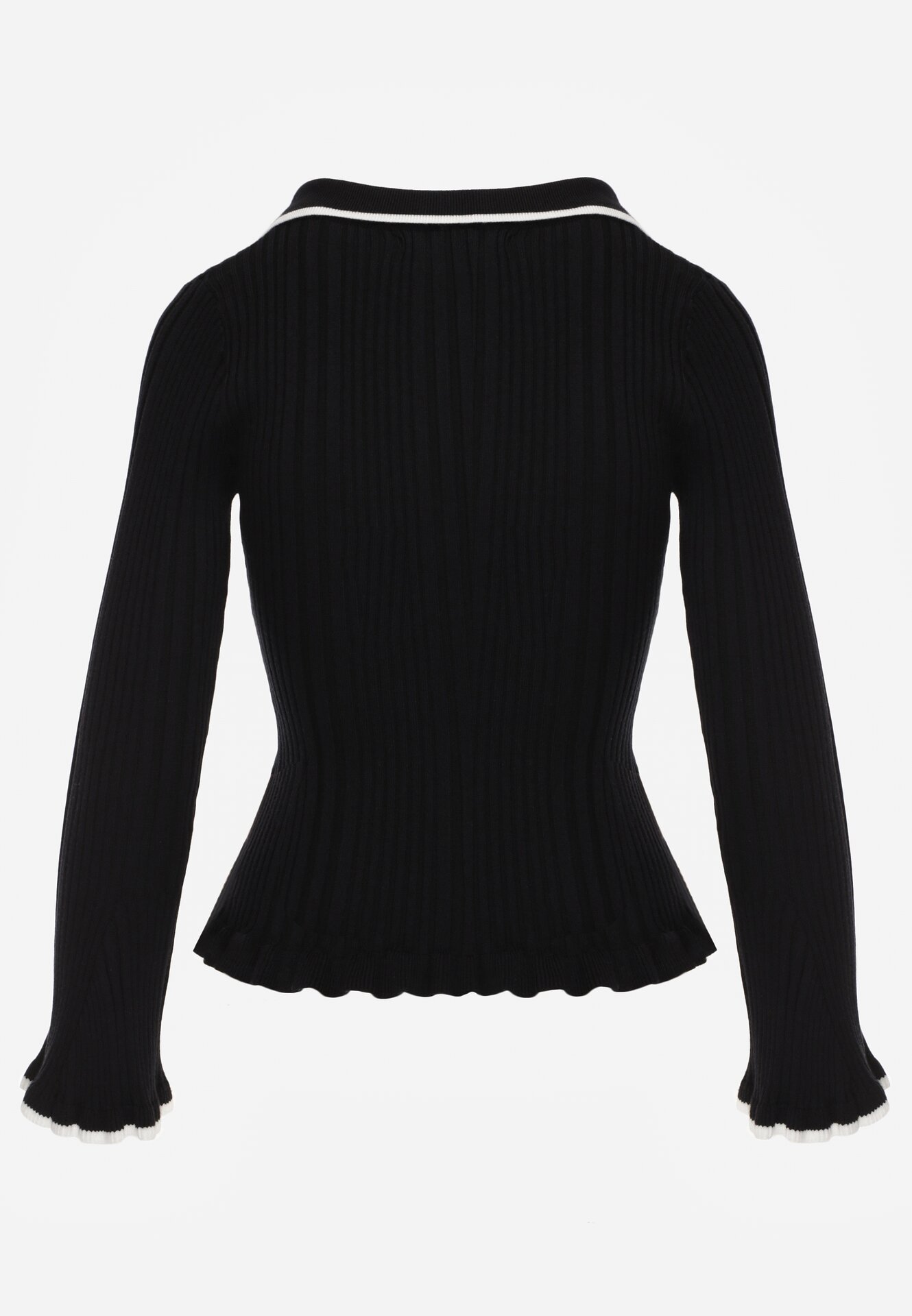 Czarny Sweter z Wiskozą w Stylu Retro z Kołnierzykiem i Guzikami Sarrise