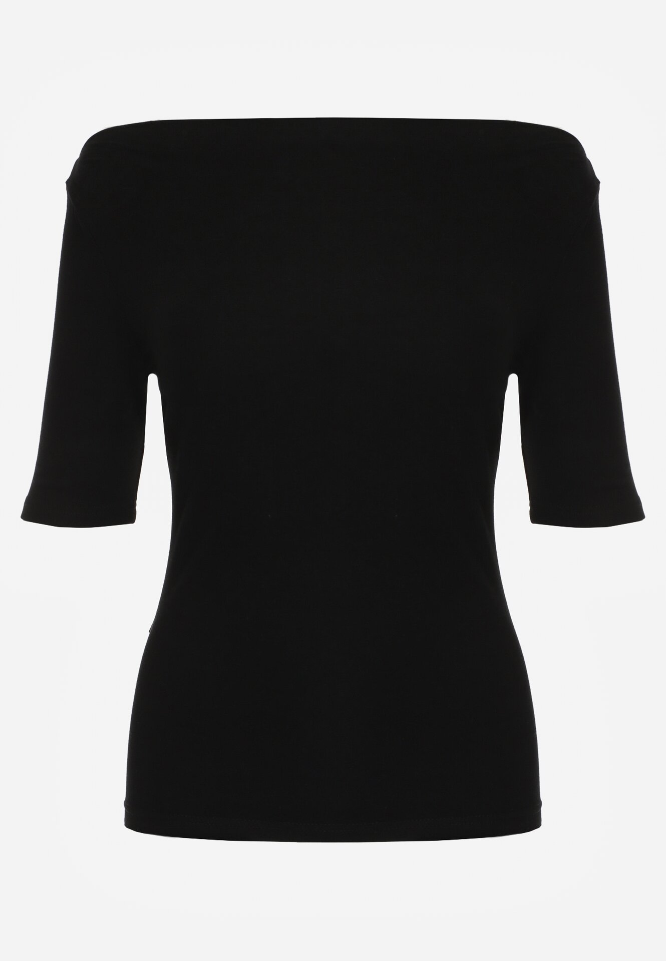 Czarny Wiskozowy T-shirt o Dopasowanym Kroju z Dekoltem w Łódkę Idahphaeia