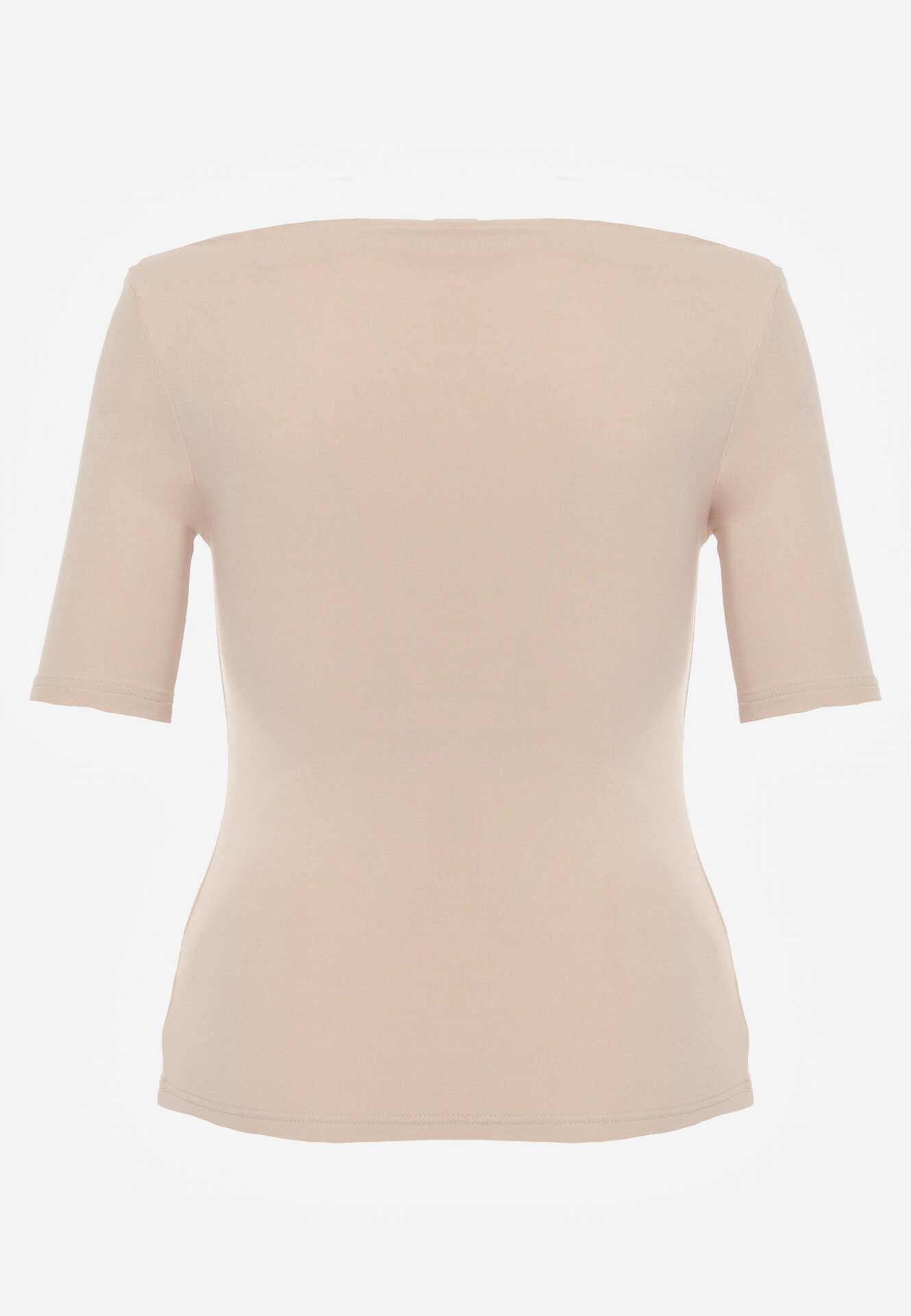 Beżowy Wiskozowy T-shirt o Dopasowanym Kroju z Dekoltem w Łódkę Idahphaeia