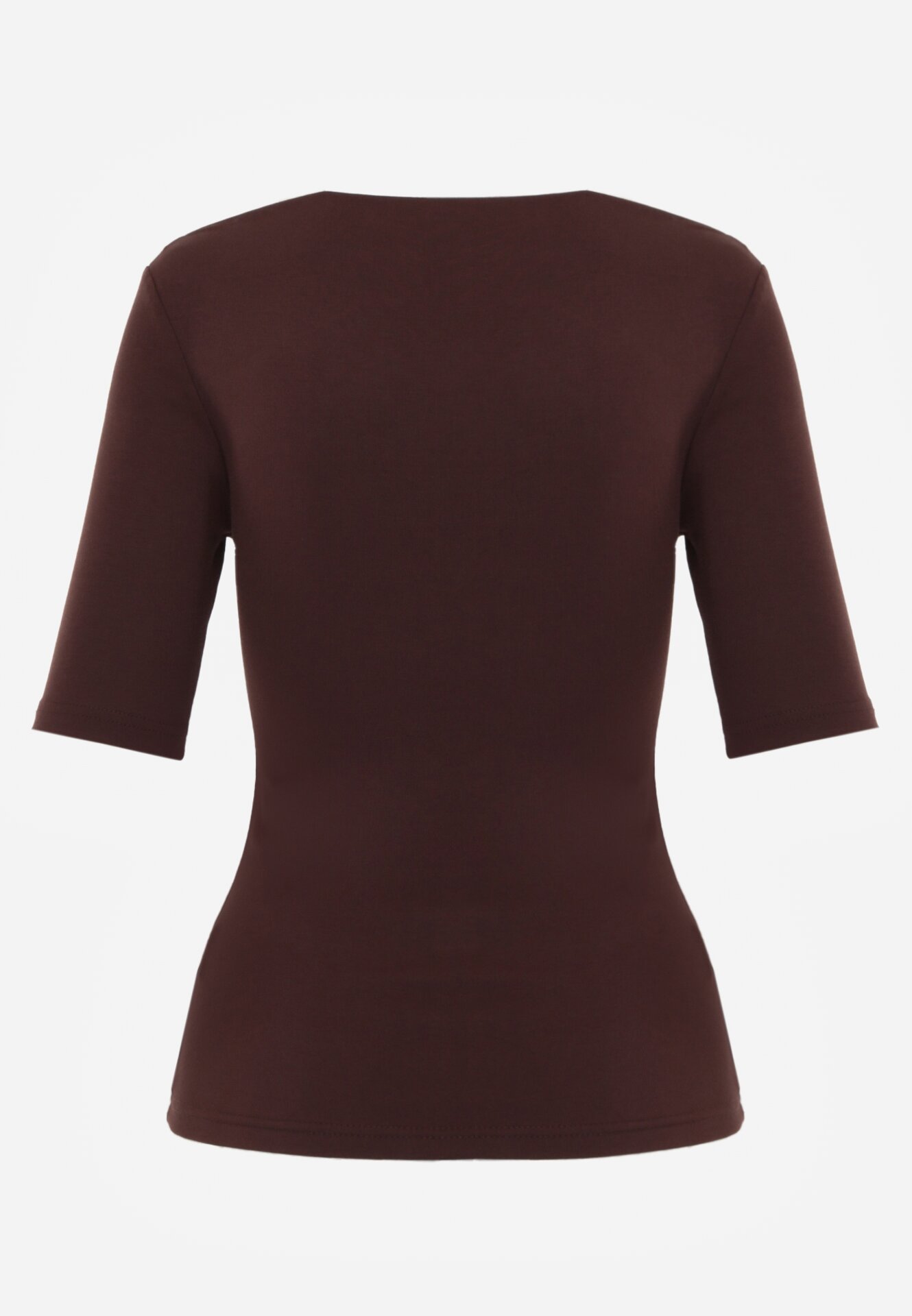 Brązowy Wiskozowy T-shirt o Dopasowanym Kroju z Dekoltem w Łódkę Idahphaeia