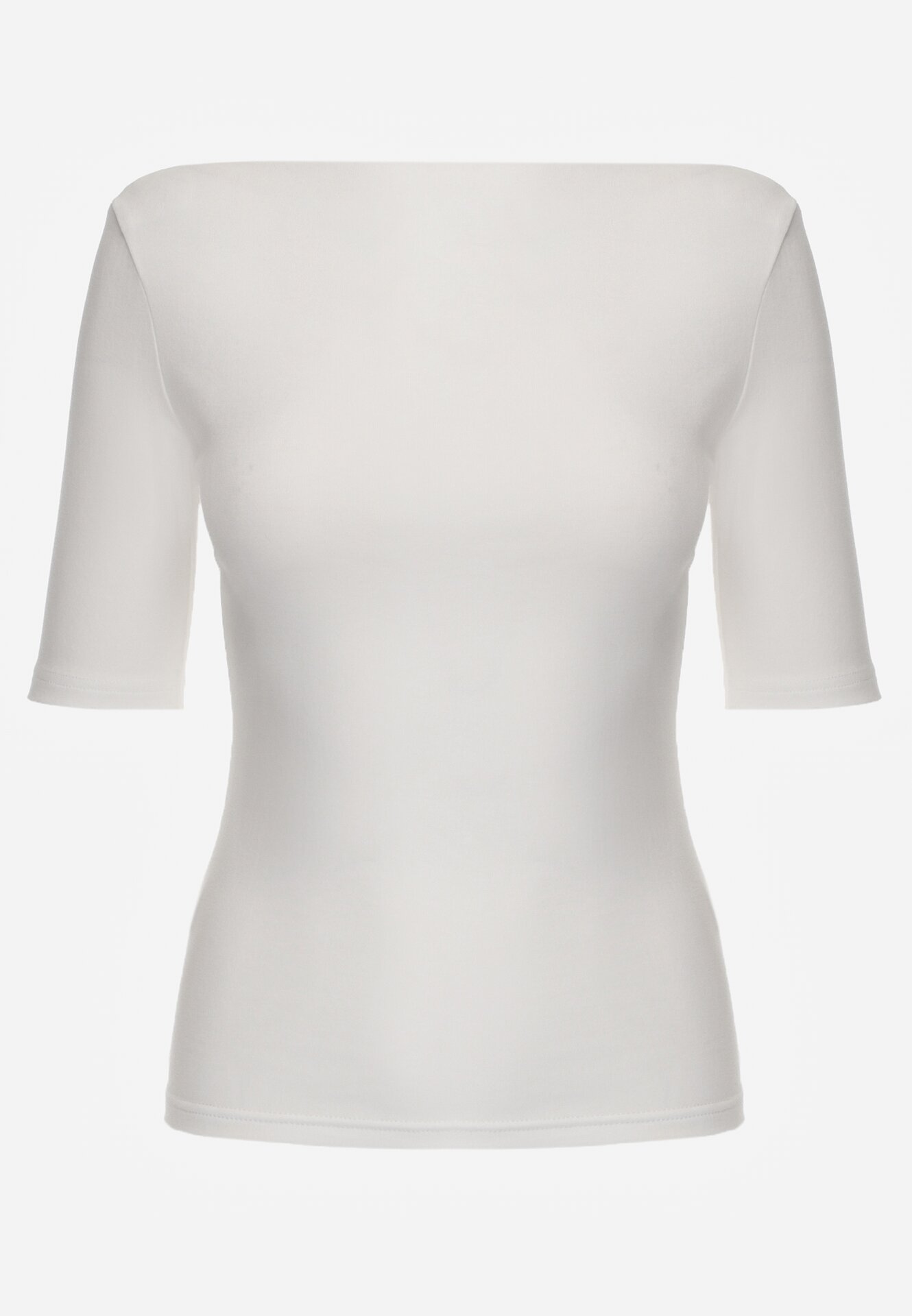 Biały Wiskozowy T-shirt o Dopasowanym Kroju z Dekoltem w Łódkę Idahphaeia