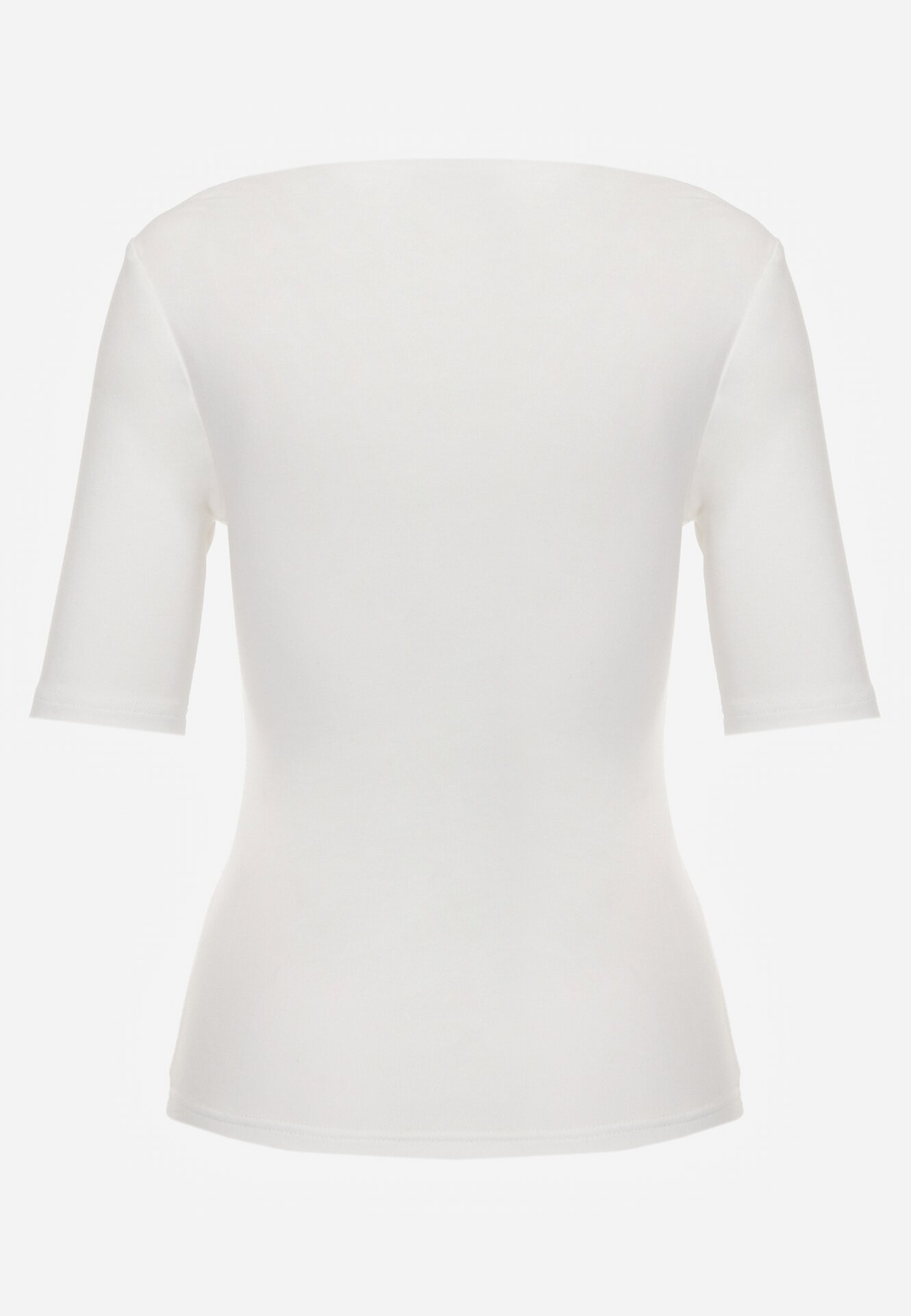 Biały Wiskozowy T-shirt o Dopasowanym Kroju z Dekoltem w Łódkę Idahphaeia