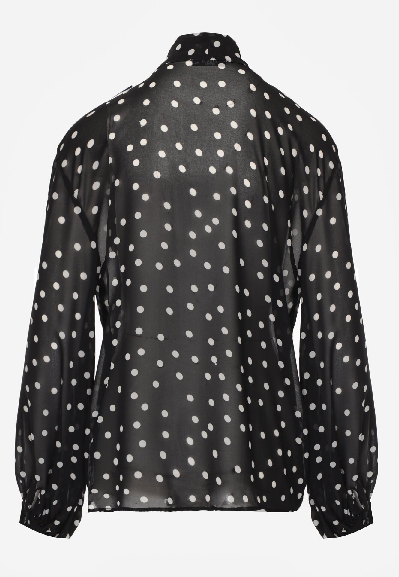 Czarna Półtransparentna Koszula w Groszki z Wiązaniem z Wiskozy i Bawełny Iamine