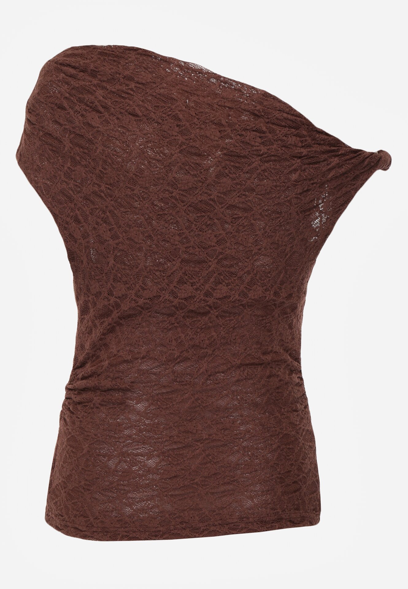 Brązowa Koronkowa Bluzka o Asymetrycznym Kroju na Jedno Ramię Nerasos