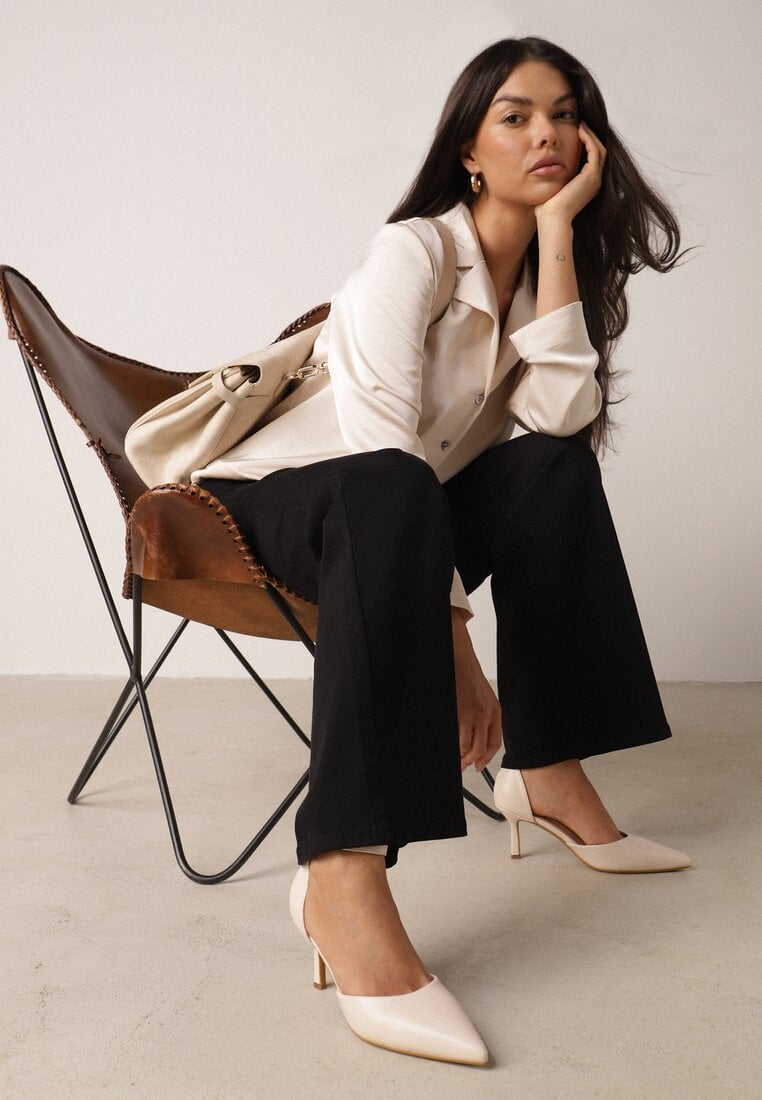 Czarne Bawełniane Spodnie Wide Leg z Wysokim Stanem Genime