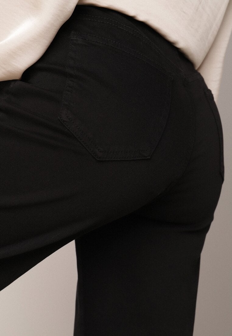 Czarne Bawełniane Spodnie Wide Leg z Wysokim Stanem Genime