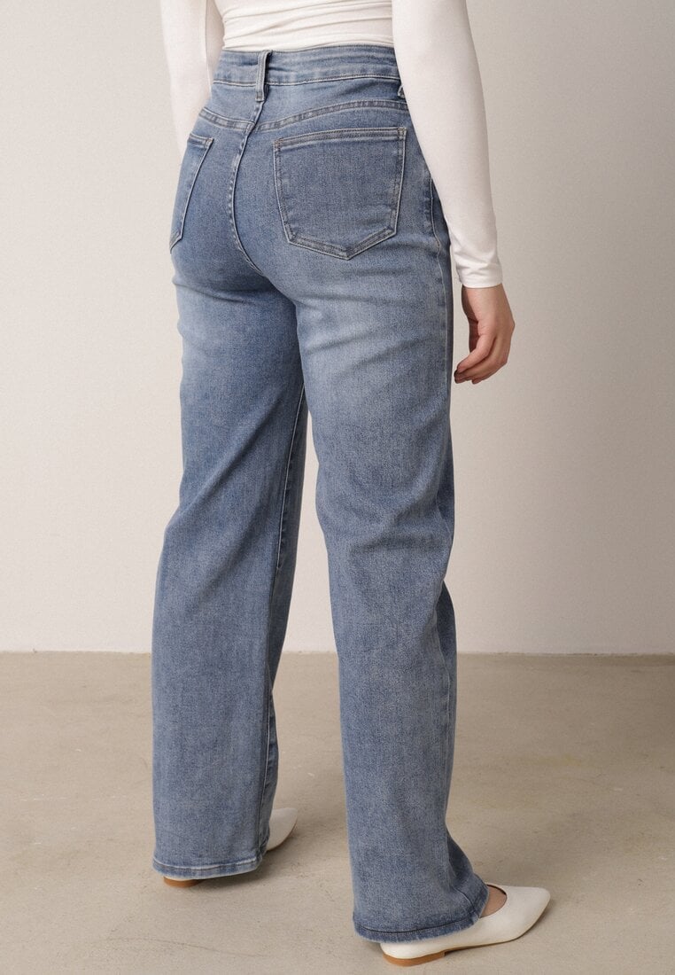Niebieskie Szerokie Jeansy z Bawełną i Domieszką Wiskozy z Wysokim Stanem Zhein