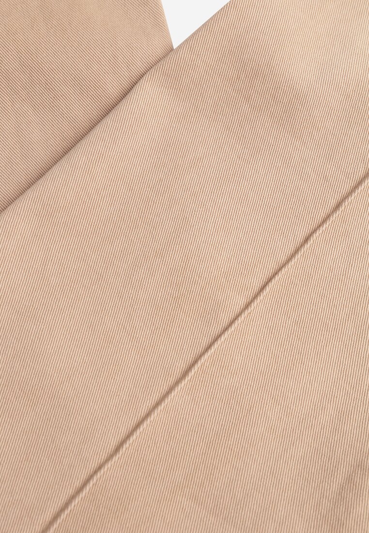 Beżowe Szerokie Jeansy z Bawełny z Wysokim Stanem i Pionowymi Przeszyciami Keperise