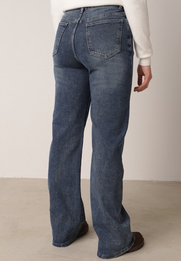 Niebieskie Szerokie Jeansy z Bawełną i Domieszką Wiskozy z Wysokim Stanem Crianise