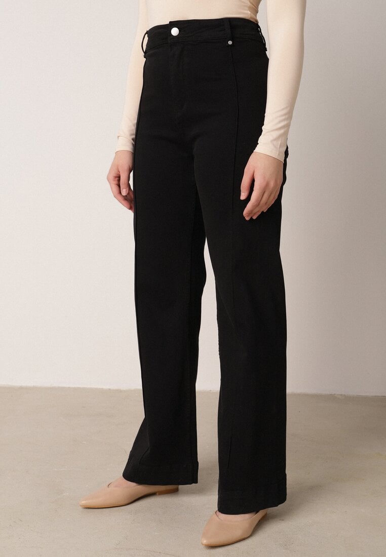 Czarne Bawełniane Jeansy o Szerokim Kroju z Wysokim Stanem Nethea