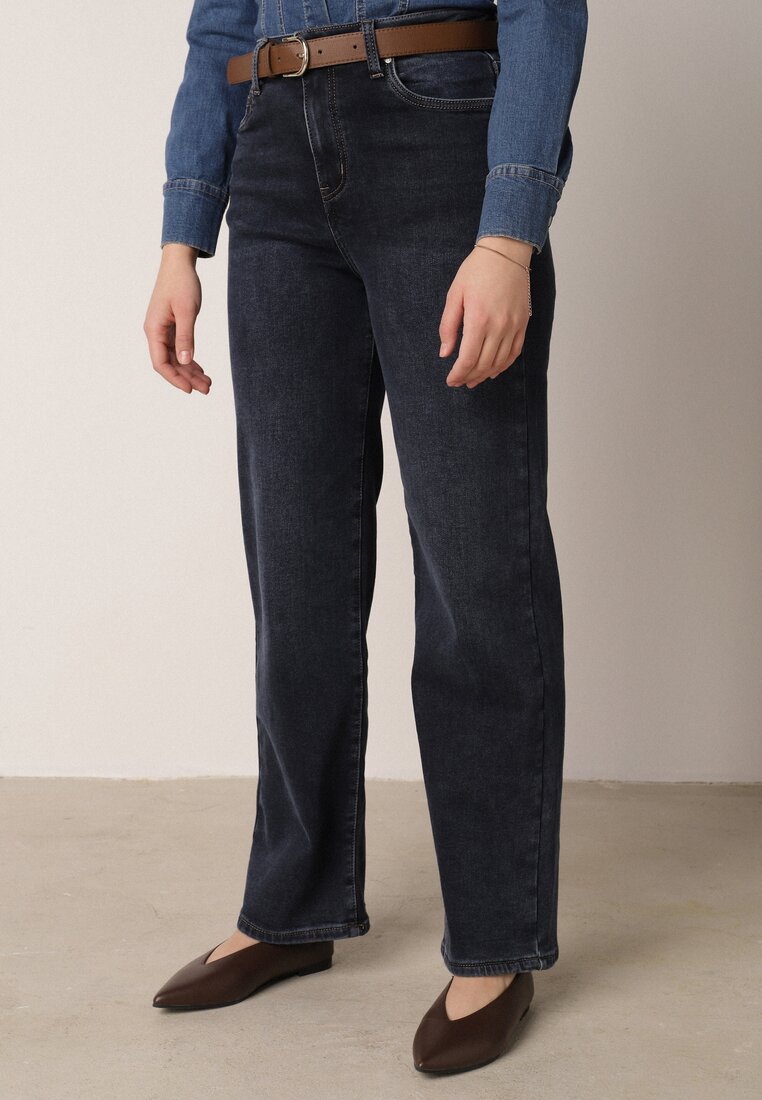 Niebieskie Jeansy z Bawełną z Wysokim Stanem i Szerokimi Nogawkami Nixeasi