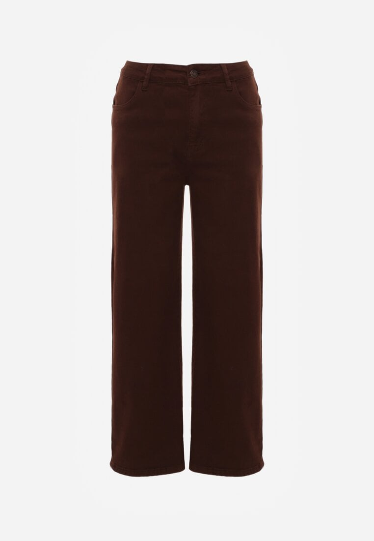 Ciemnobrązowe Bawełniane Jeansy z Wysokim Stanem i Szerokimi Nogawkami Taphixa
