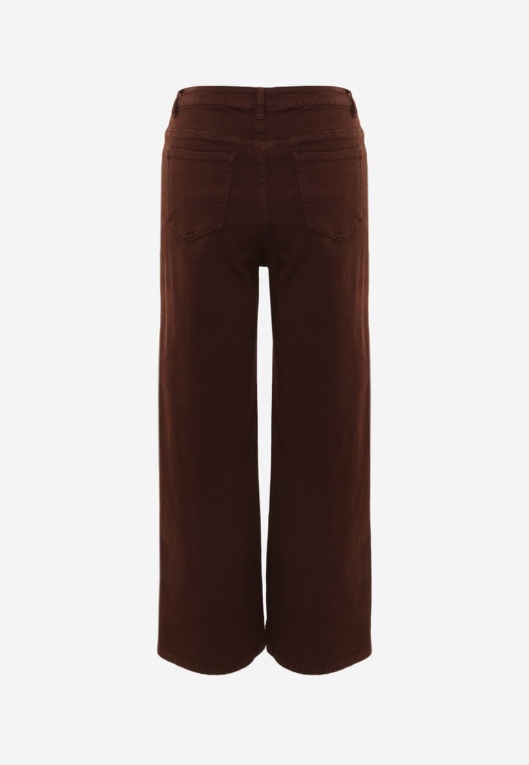 Ciemnobrązowe Bawełniane Jeansy z Wysokim Stanem i Szerokimi Nogawkami Taphixa