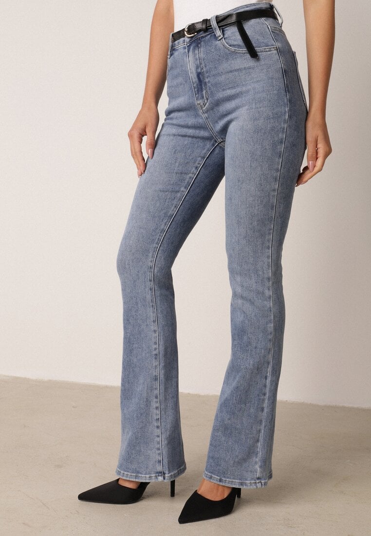 Niebieskie Jeansy Dzwony z Bawełny z Wysokim Stanem Nemenphite