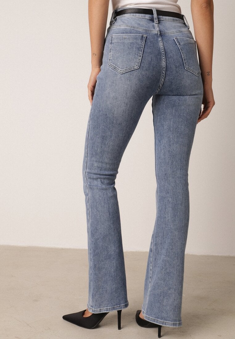 Niebieskie Jeansy Dzwony z Bawełny z Wysokim Stanem Nemenphite