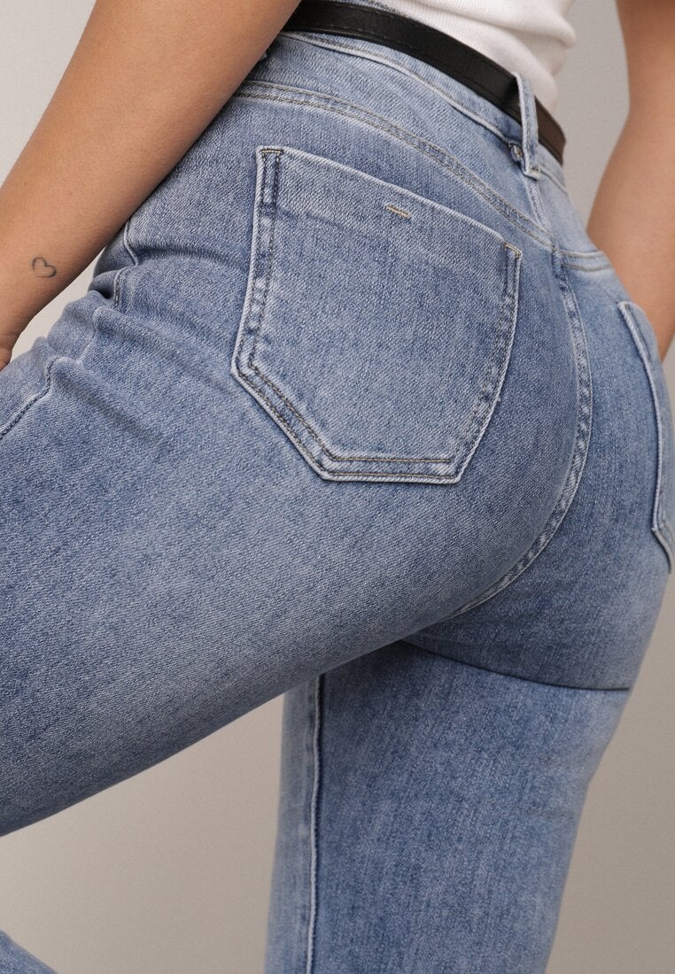 Niebieskie Jeansy Dzwony z Bawełny z Wysokim Stanem Nemenphite