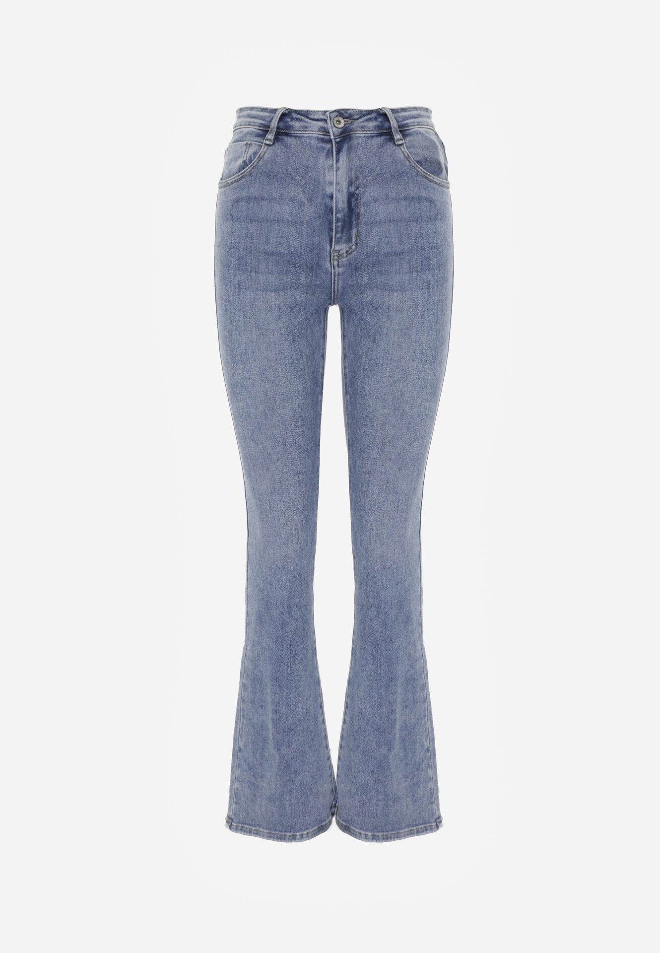 Niebieskie Jeansy Dzwony z Bawełny z Wysokim Stanem Nemenphite