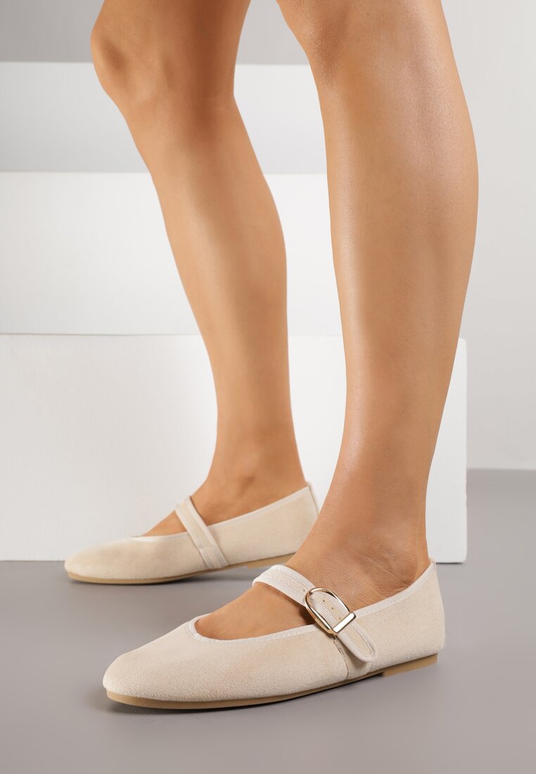 Beżowe Balerinki w Stylu Mary Jane Urifiel