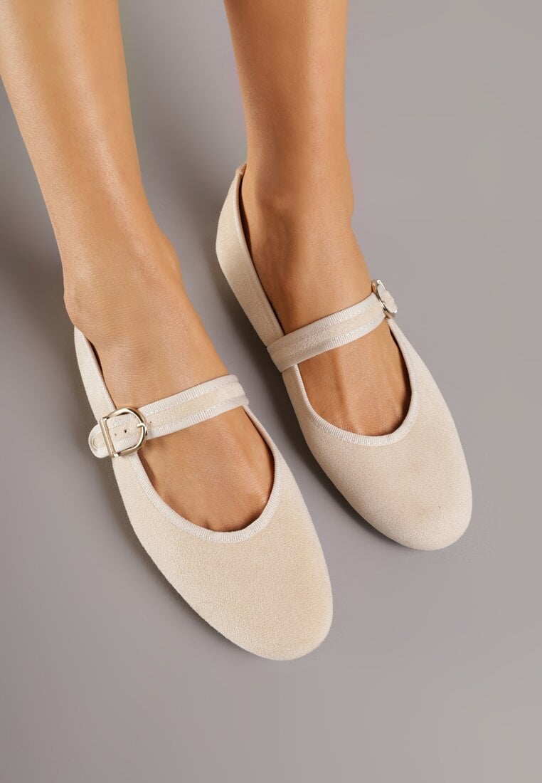 Beżowe Balerinki w Stylu Mary Jane Urifiel