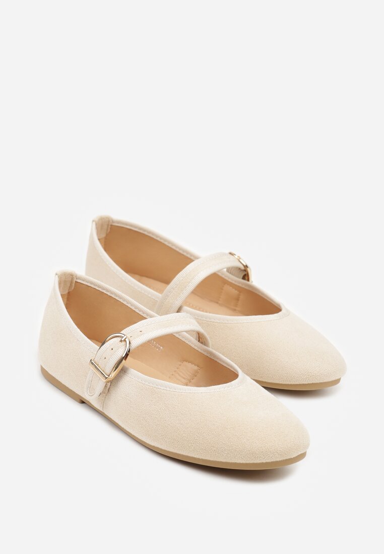 Beżowe Balerinki w Stylu Mary Jane Urifiel
