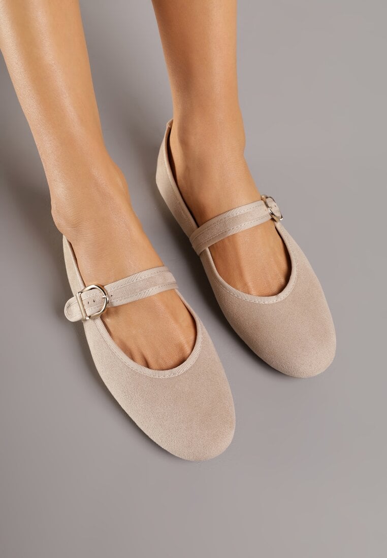 Ciemnobeżowe Balerinki w Stylu Mary Jane Urifiel