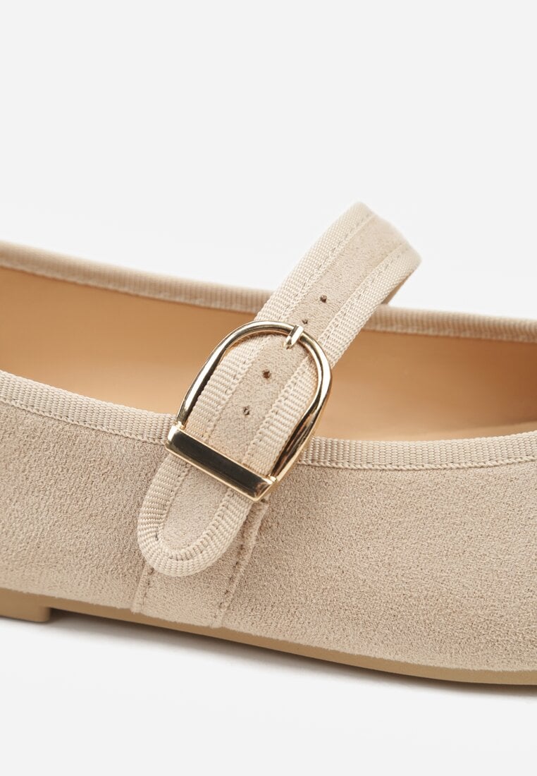 Ciemnobeżowe Balerinki w Stylu Mary Jane Urifiel