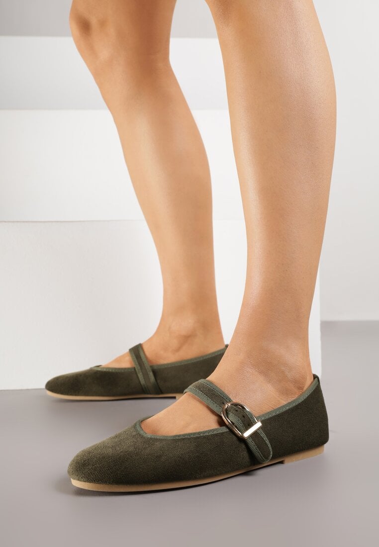 Zielone Balerinki w Stylu Mary Jane Urifiel