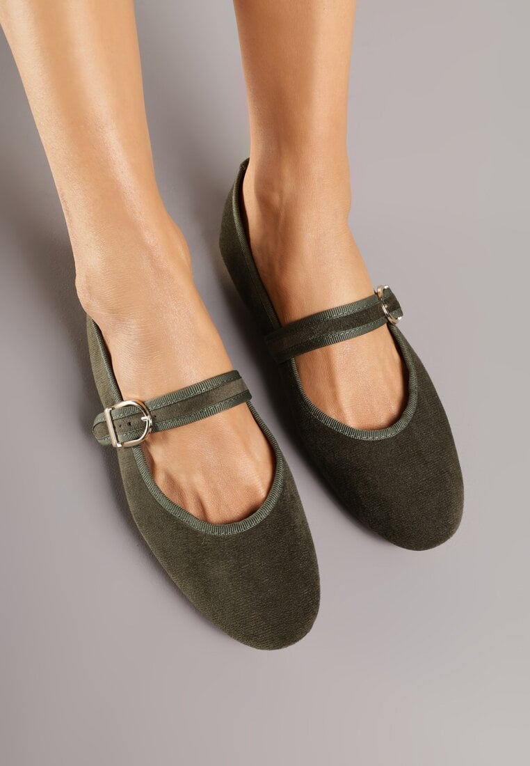 Zielone Balerinki w Stylu Mary Jane Urifiel