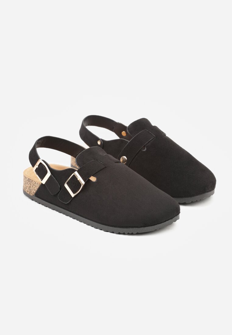 Czarne Sandały w Stylu Chodaków Ozdobione Klamrami Qyrraya