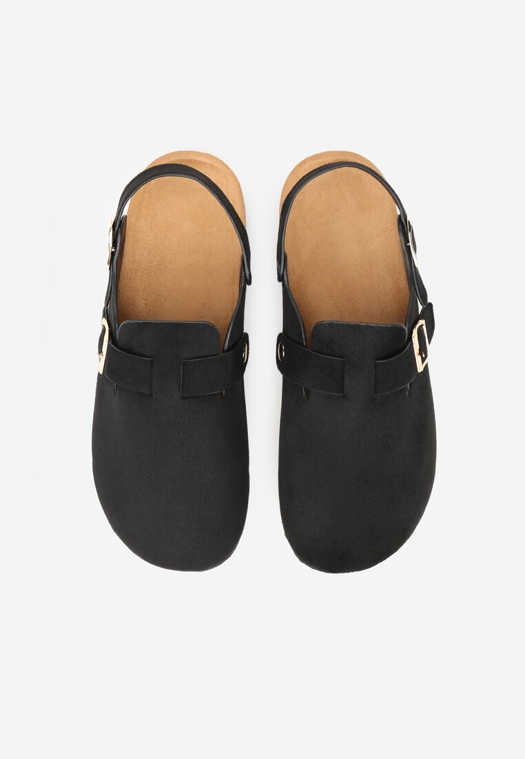 Czarne Sandały w Stylu Chodaków Ozdobione Klamrami Qyrraya