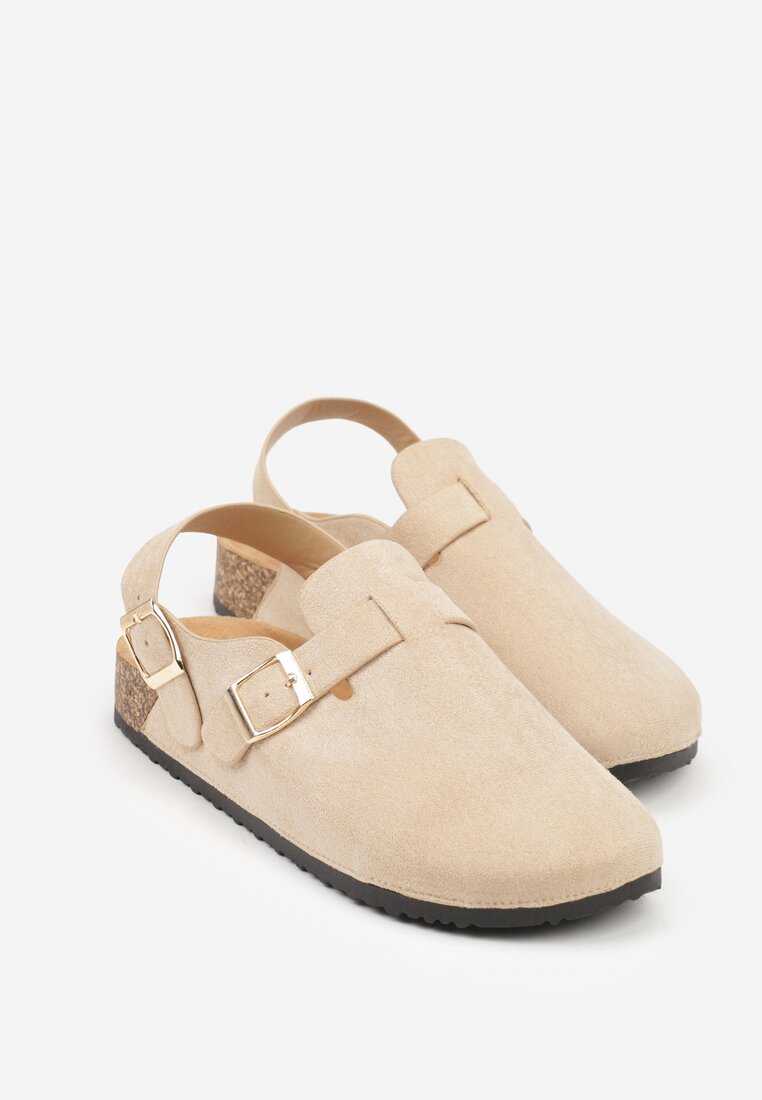 Beżowe Sandały w Stylu Chodaków Ozdobione Klamrami Qyrraya
