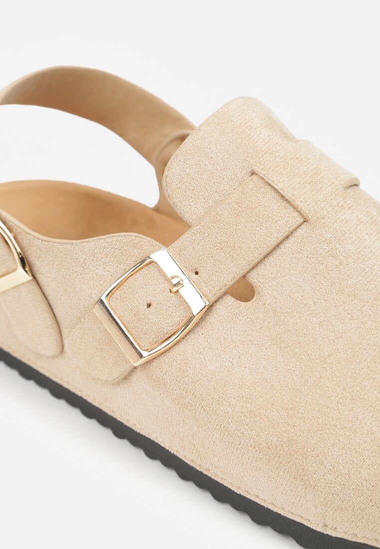 Beżowe Sandały w Stylu Chodaków Ozdobione Klamrami Qyrraya