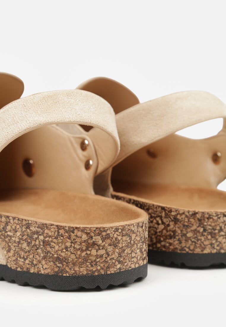 Beżowe Sandały w Stylu Chodaków Ozdobione Klamrami Qyrraya