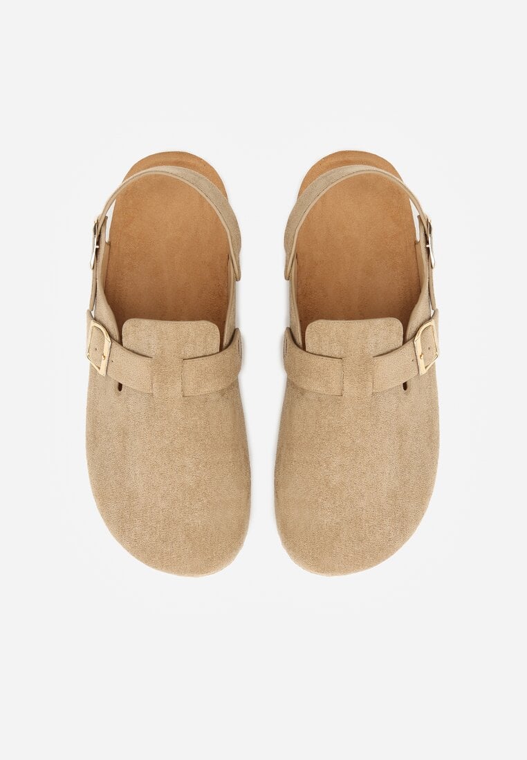 Ciemnobeżowe Sandały w Stylu Chodaków Ozdobione Klamrami Qyrraya