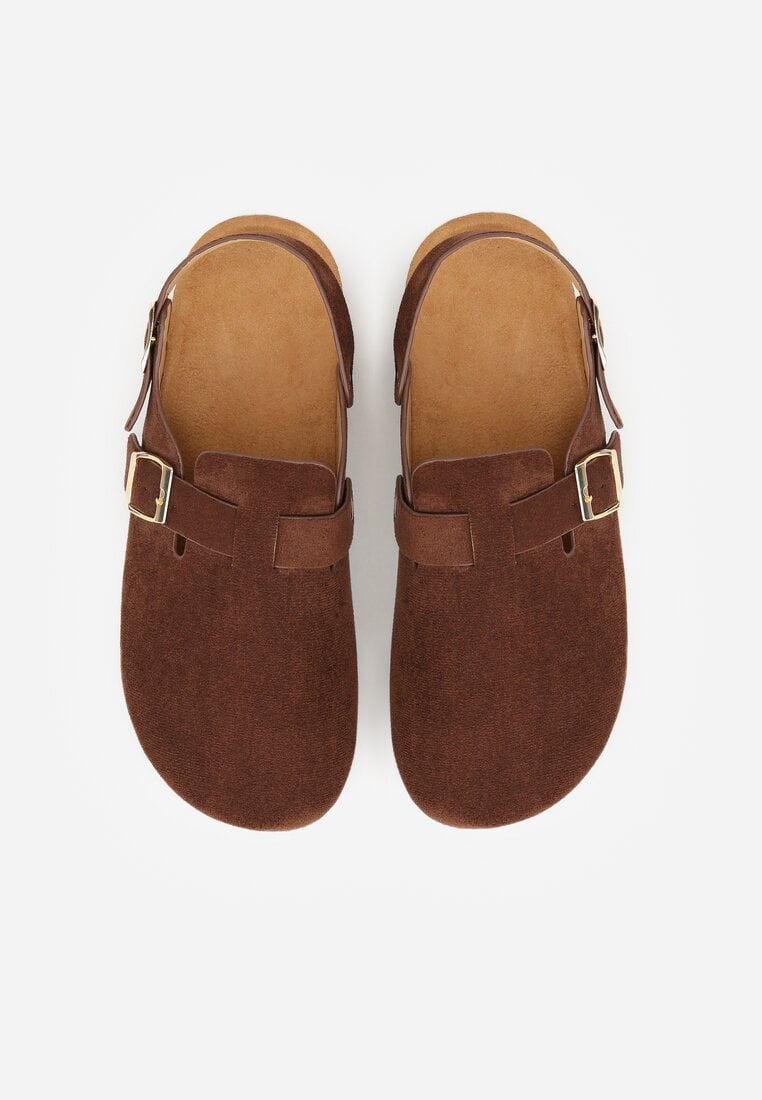 Brązowe Sandały w Stylu Chodaków Ozdobione Klamrami Qyrraya