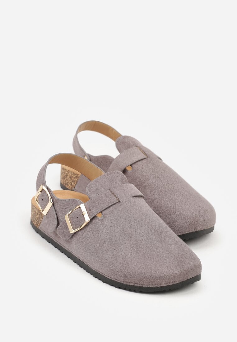 Szare Sandały w Stylu Chodaków Ozdobione Klamrami Qyrraya