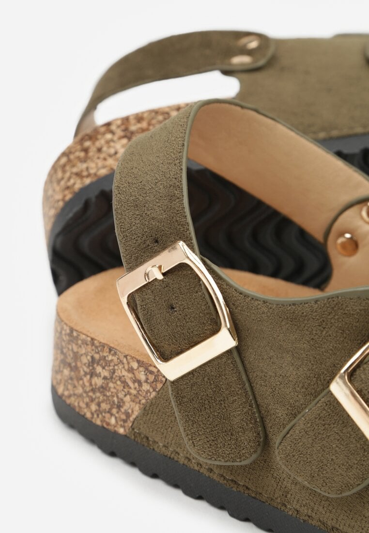 Zielone Sandały w Stylu Chodaków Ozdobione Klamrami Qyrraya