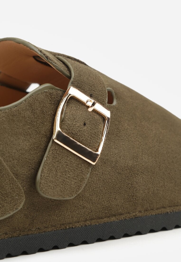 Zielone Sandały w Stylu Chodaków Ozdobione Klamrami Qyrraya