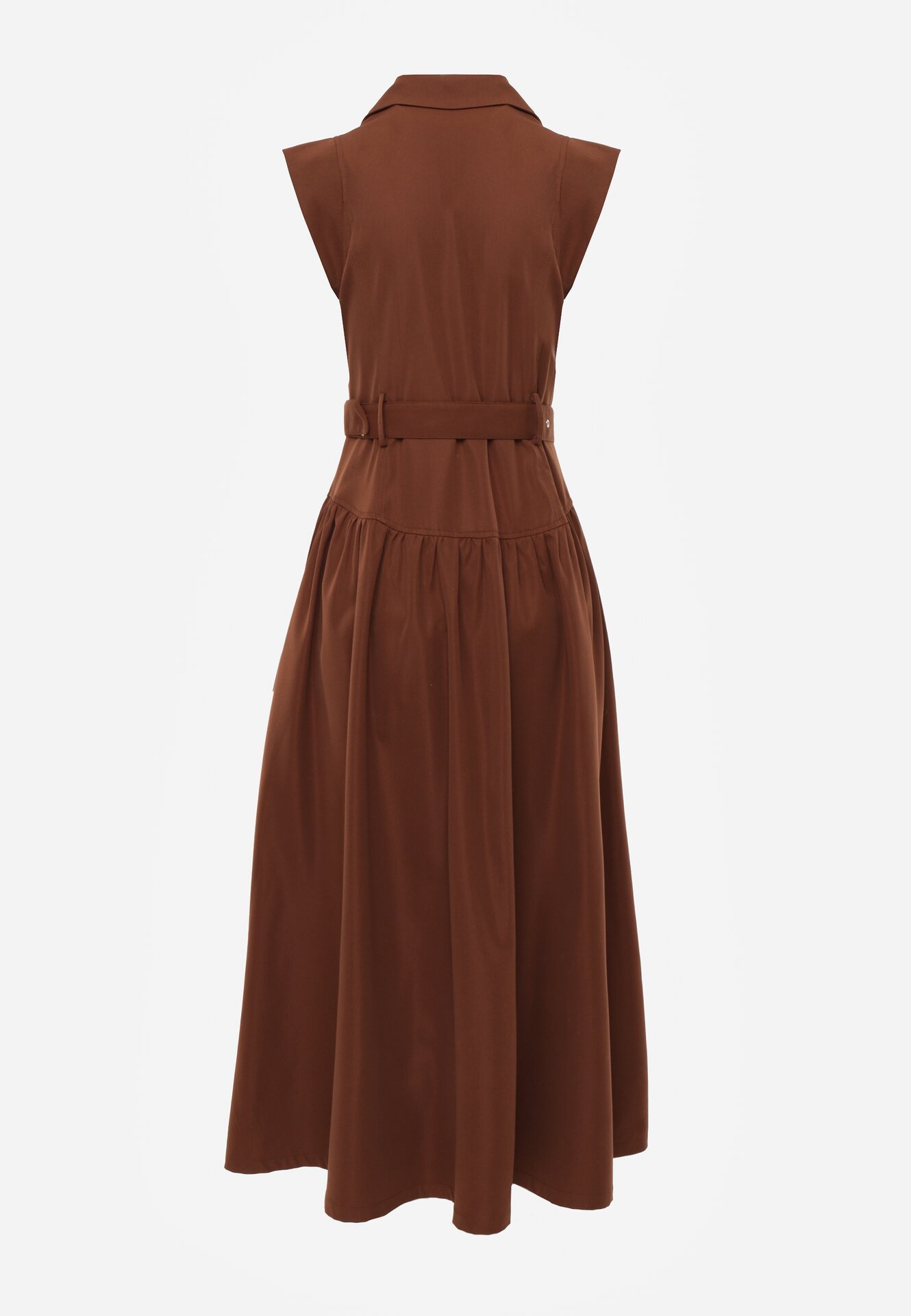 Brązowa Koszulowa Sukienka Bez Rękawów Ozdobiona Paskiem z Klamrą Phalixia