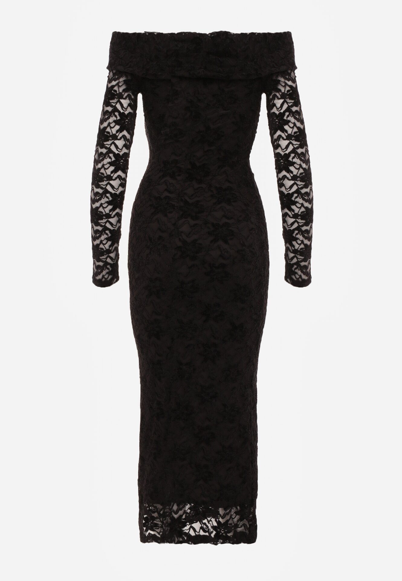 Czarna Dopasowana Sukienka Koronkowa z Odkrytymi Ramionami i Węzłem Serehaneh