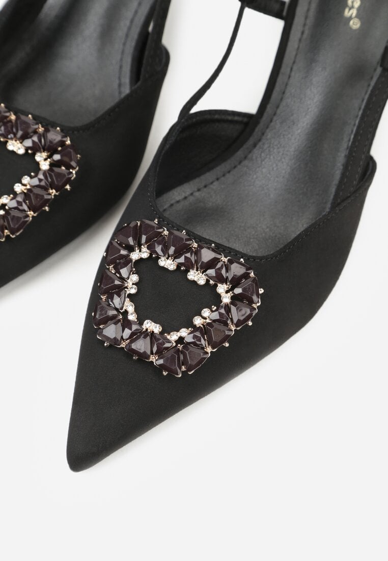 Czarne Sandały na Szpilce z Cyrkoniową Klamrą Elinvyra