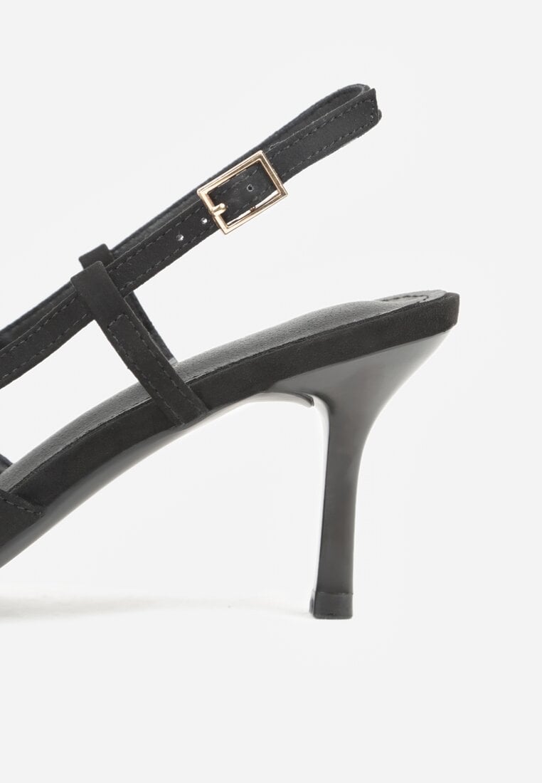 Czarne Sandały na Szpilce z Cyrkoniową Klamrą Elinvyra